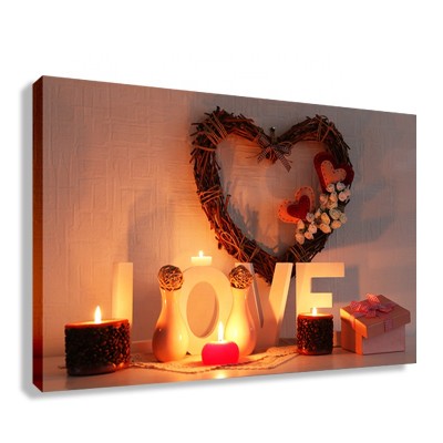 Wedding Wall Art Love Heart Candle Romantic LED Light Canvas Painting For Home Goods Decoration