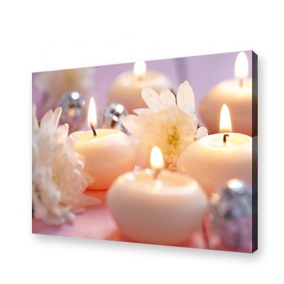 LED Light Flower Candle Canvas Painting Stretched Frame Artwork For Livingroom