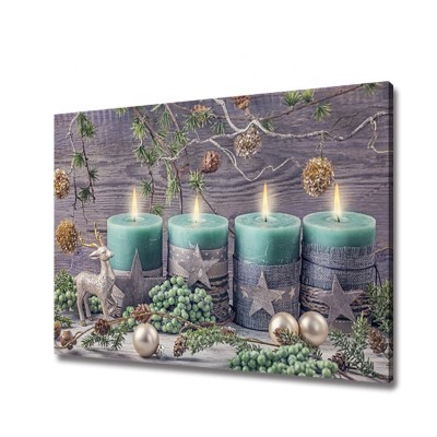 LED Light Christmas Candle Flickering Painting Wall Art Hang Canvas Framed Decoration